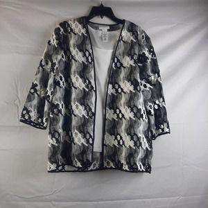 NWOT Alfred Dunner black white  open weave  embroidered 2 piece top XL